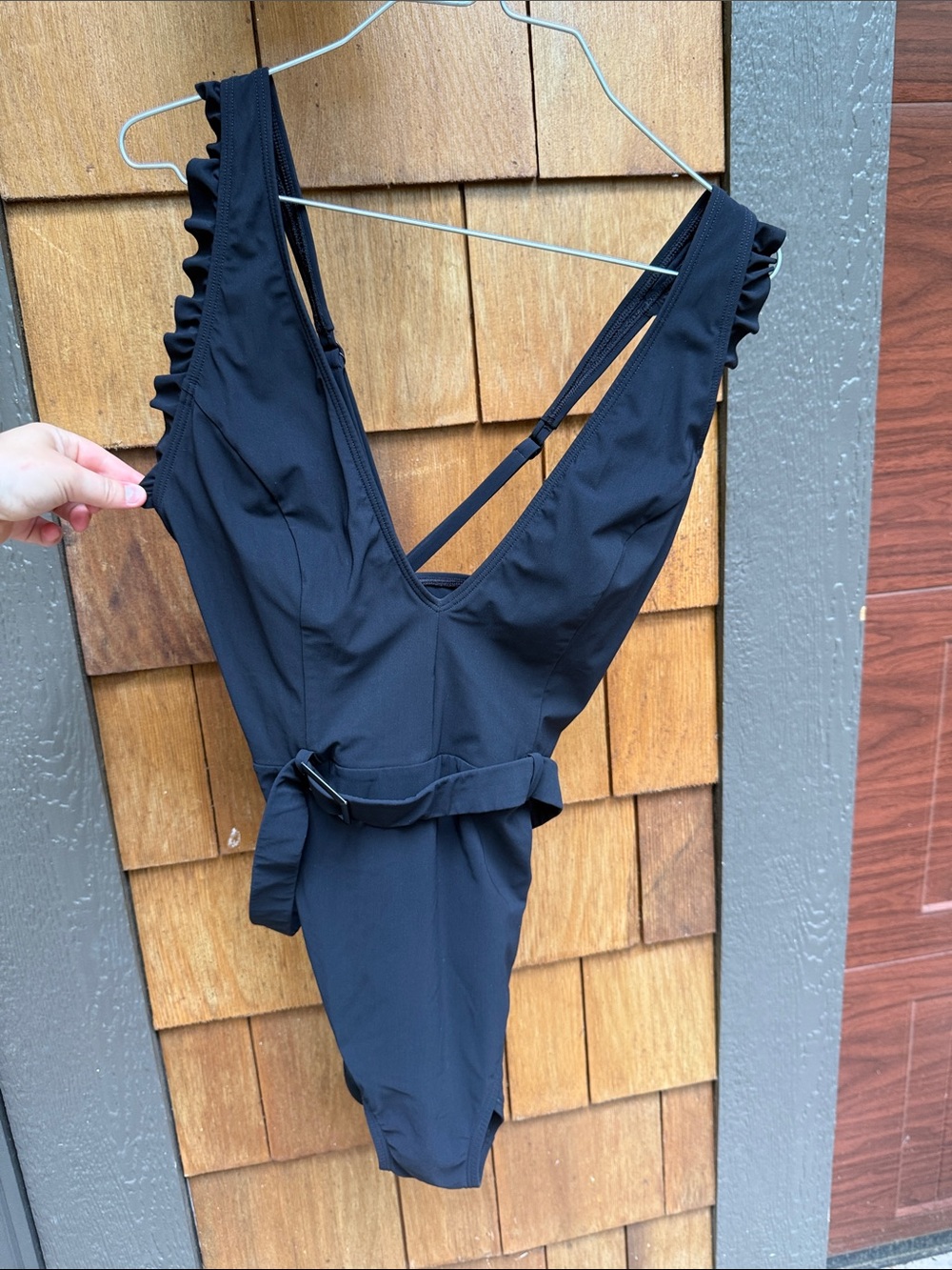 Skinny Dippers Classic Black Ruffle Strap One-Piece Swimsuit